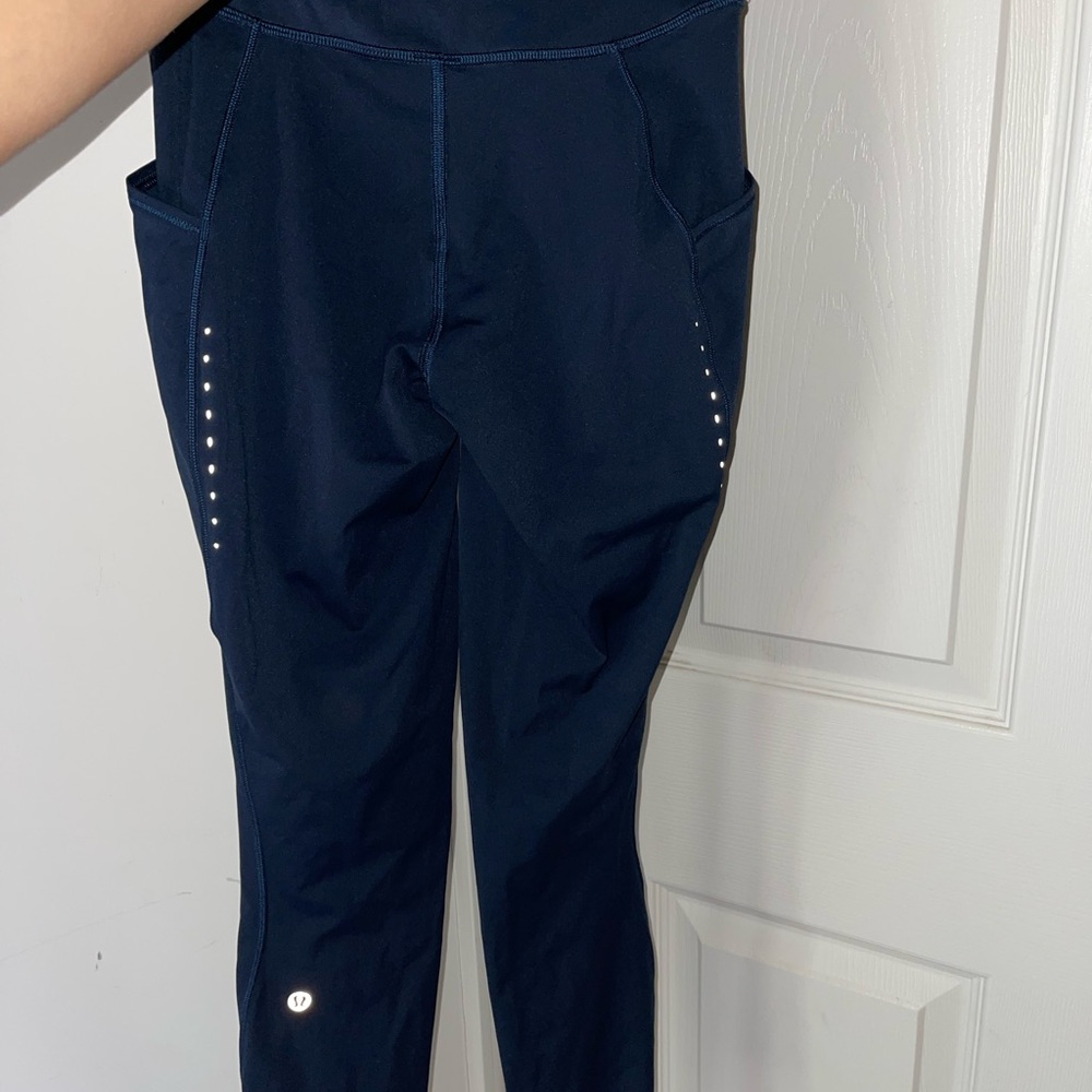 Lululemon Fast and Free- Reflective- Navy Blue Leggings with Side Pockets